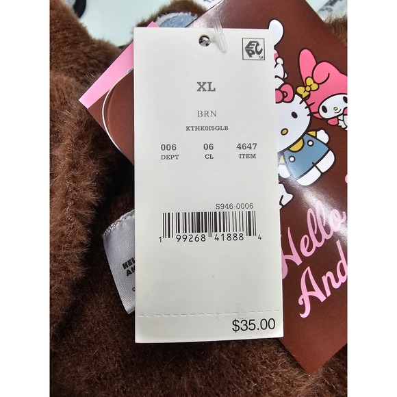 Sanrio Hello Kitty and Friends Brown Fuzzy Cardigan Bows XL KTHK015GLB NWT - Picture 3 of 7